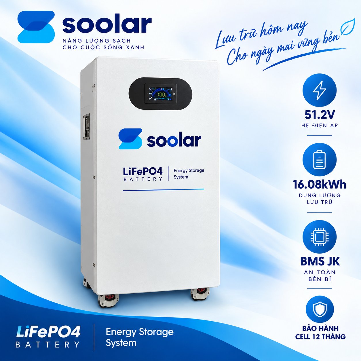 Pin Lithium LiFePO4 51.2V 314Ah tủ đứng – Lưu trữ 16.08kWh